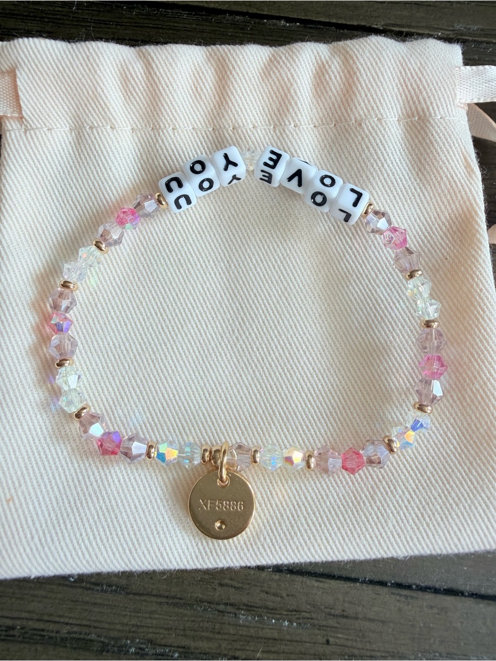 Little Words Project Pink & Clear 'LOVE YOU' Beaded Bracelet - Picture 2 of 3